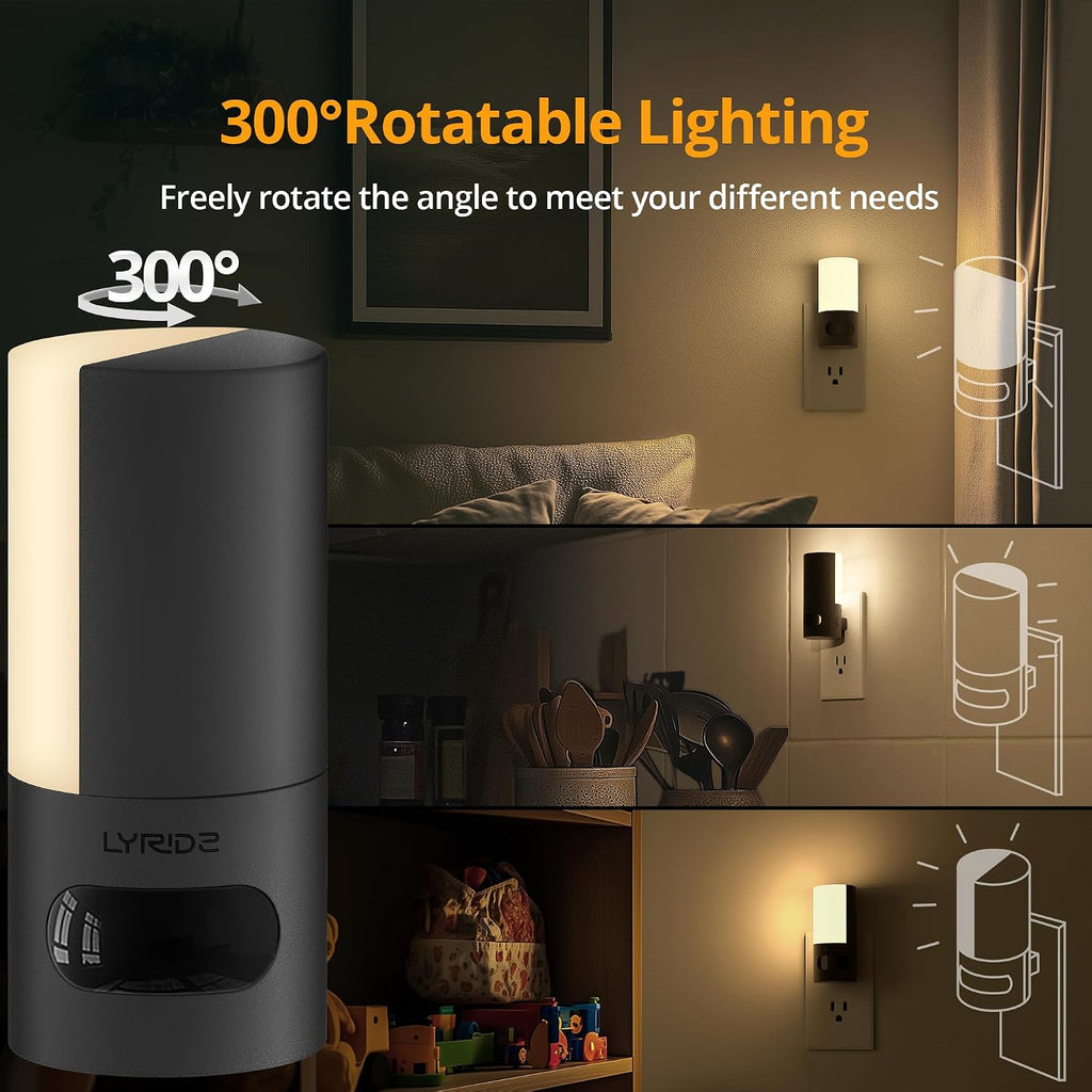Lyridz Plug-in LED Rotatable Night Light with Motion Sensor, Dimmable Backlit Nightlight with 1-150lm Adjustable Brightness for Bathroom, B…