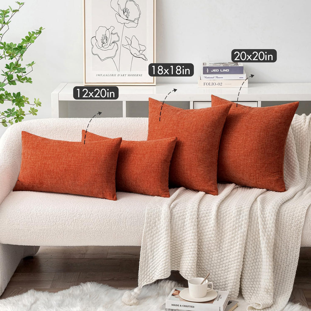 Miulee Pack of 2 Rust Throw Pillow Covers 20x20 Inch Soft Chenille Pillow Covers for Sofa Living Room Couch Solid Dyed Cases
