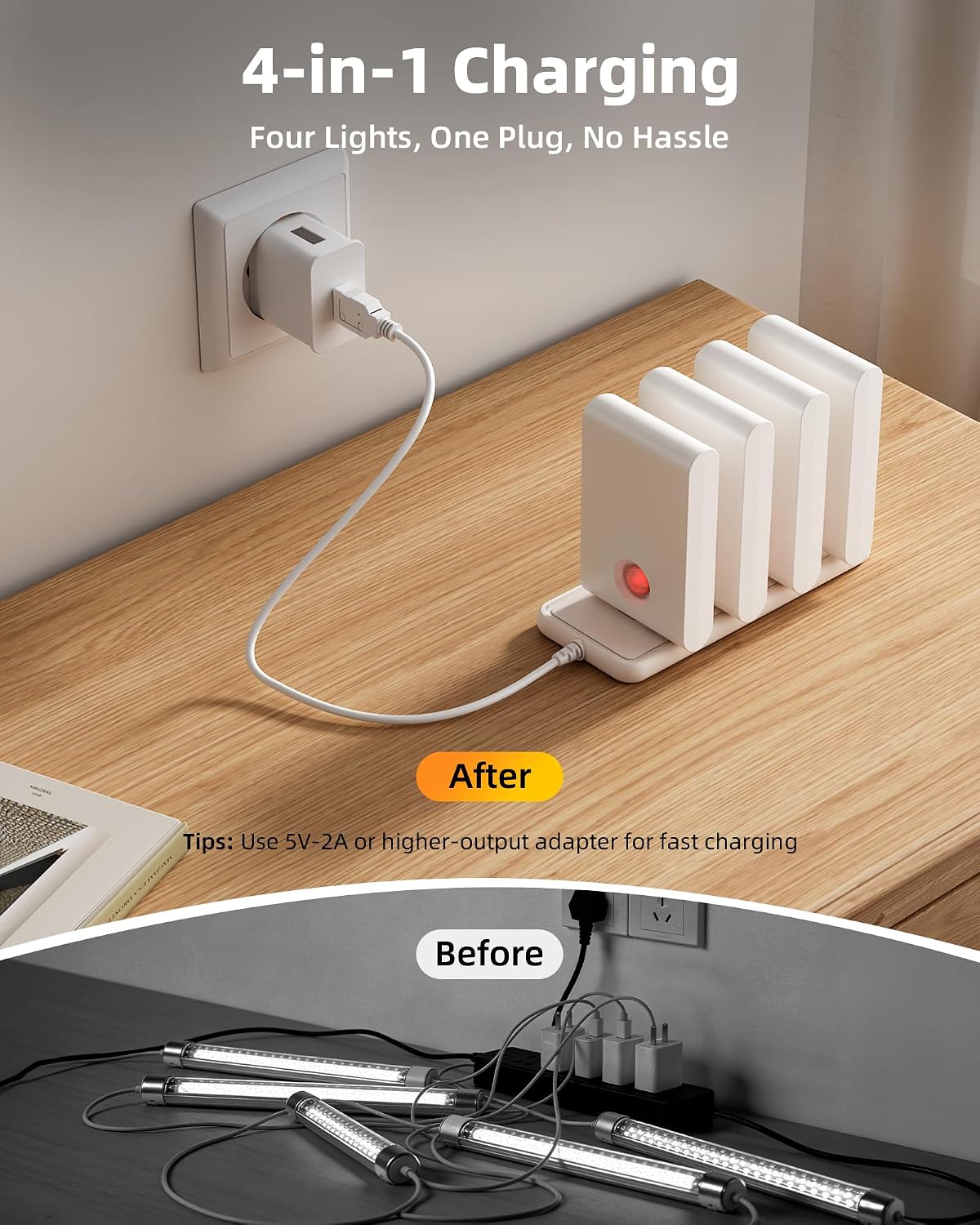 EZVALO Motion Sensor Stair Lights Indoor, Rechargeable Night Lights with Magnetic & Dimmable, Auto On/Off 3000K Soft White, Stick-On for…