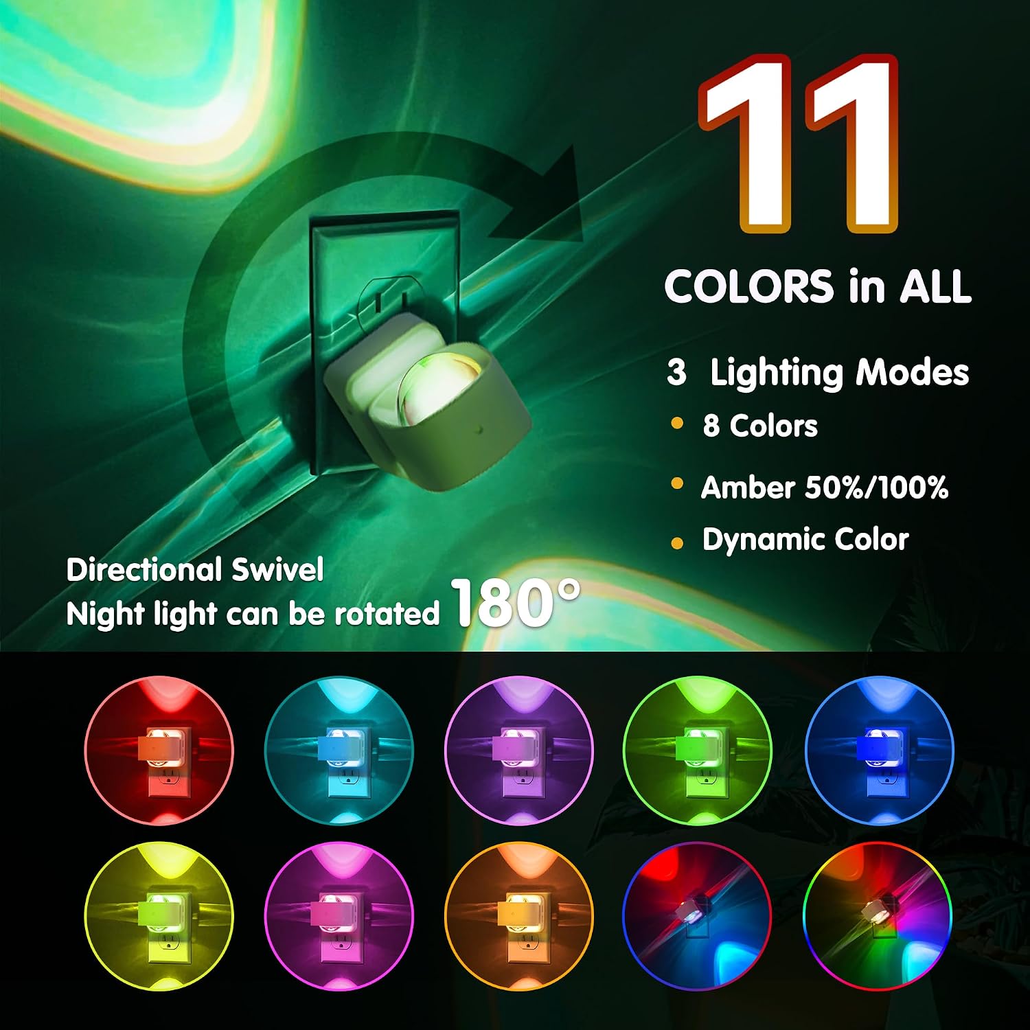 L LOHAS LED Night Light, Color Changing Night Lights Plug into Wall, Rotating White Nightlight, Dusk to Dawn Sensor, RGB Rainbow…