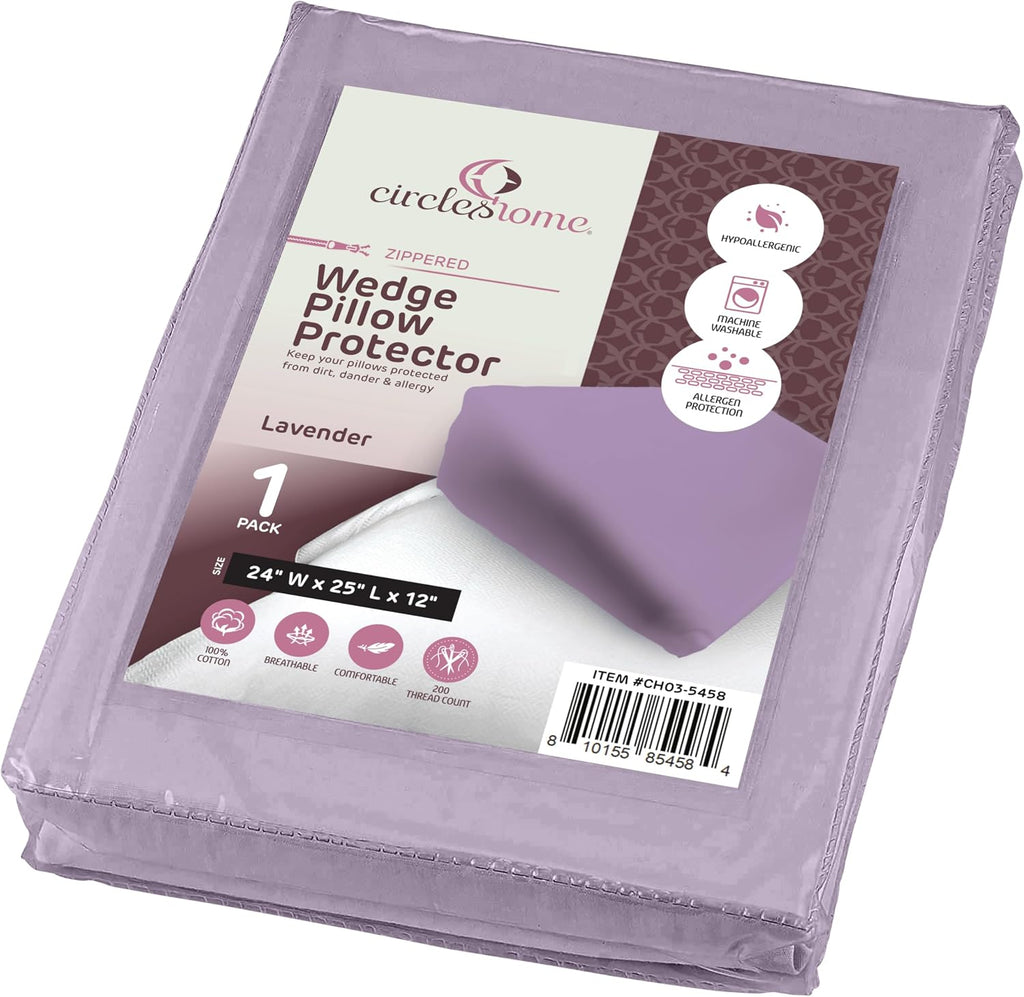 CirclesHome Wedge Pillow Cover 100% Cotton, Zippered Wedge Pillow Case Protector, Soft, Hypoallergenic & Breathable -Lavender, (24Wx25Lx12)…