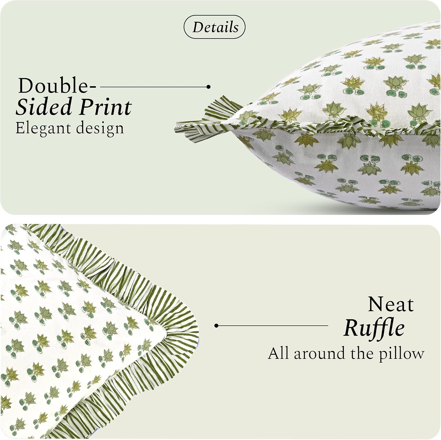 Cottonprintclub CPC Hand Block Print Lotus Meadow Ruffle Sham Pillow Cover 36" x 14" inch Hidden Zipper Decorative Pillowcase for Couch, Be…