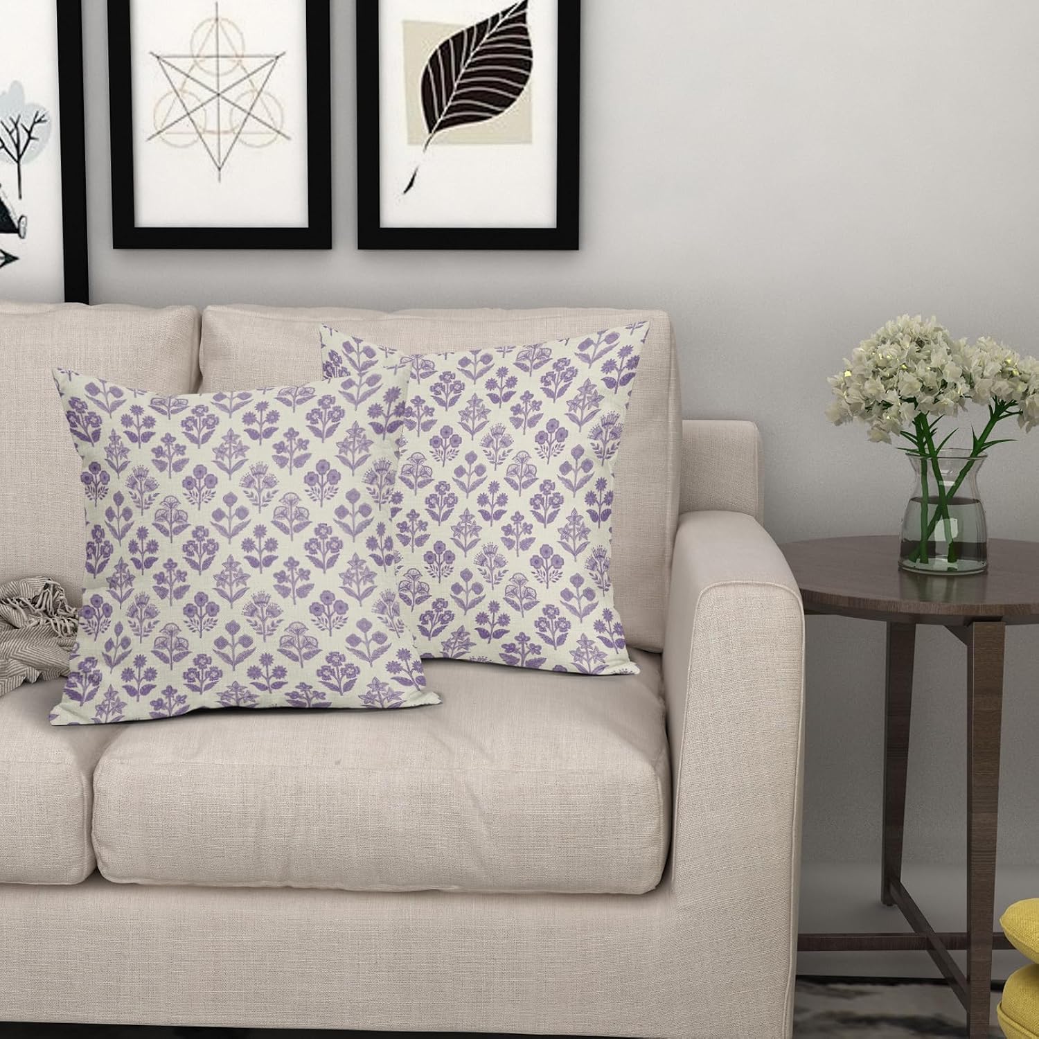 Purple Floral Pillow Covers 24x24 Inch Set of 2, Vintage Flower Block Decorative Throw Pillowcases Outdoor Farmhouse Cushion Covers…