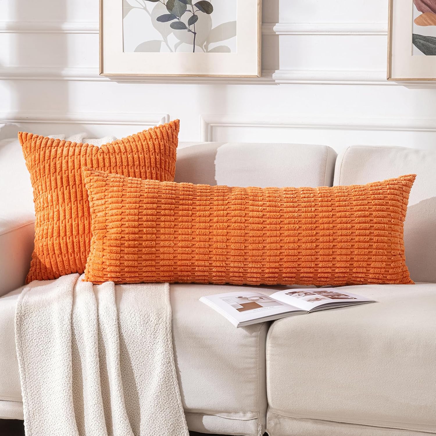 Fancy Homi Decorative Throw Pillow Covers for Bed Couch Bedroom Bench, Soft Corduroy Solid Pillow Case, Rustic Farmhouse Boho Room…