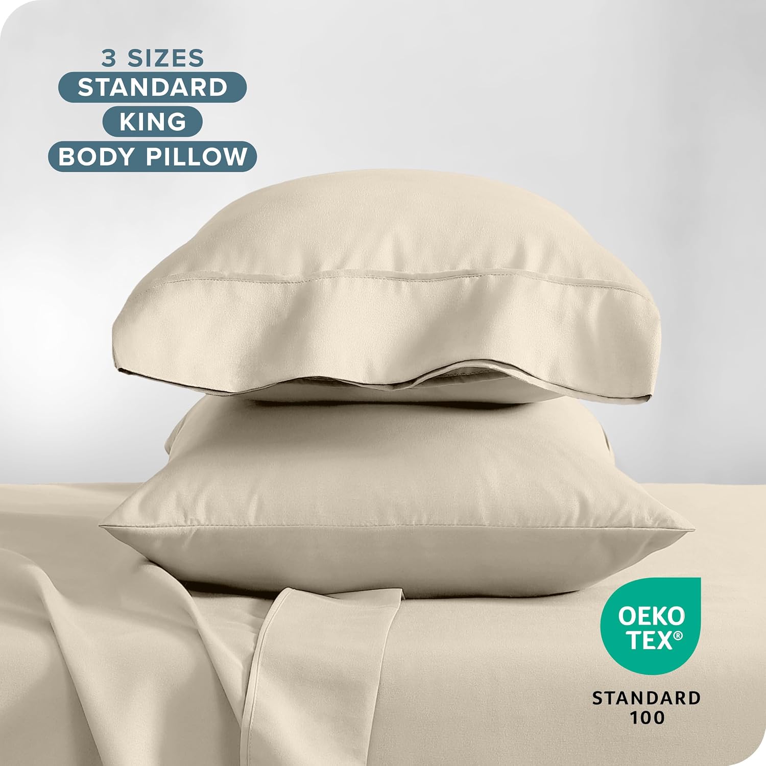 BareHome Bare Home Microfiber Pillow Cases - Standard/Queen Size Set of 2 - Cooling Pillowcases - Double Brushed - Sand Pillowcases 2 Pack…