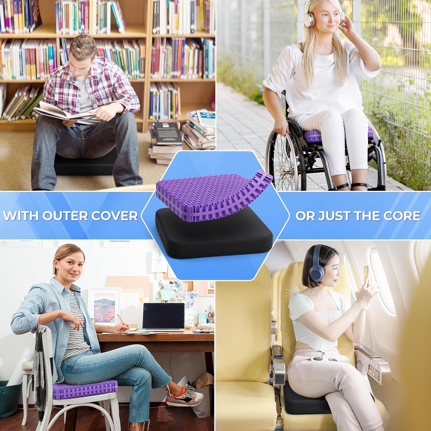 TushGuardSeatCushonsPillows TushGuard Gel Seat Cushion for Long Sitting, Enlarged & Thickened Patent Design, Breathable Cooling for Office…