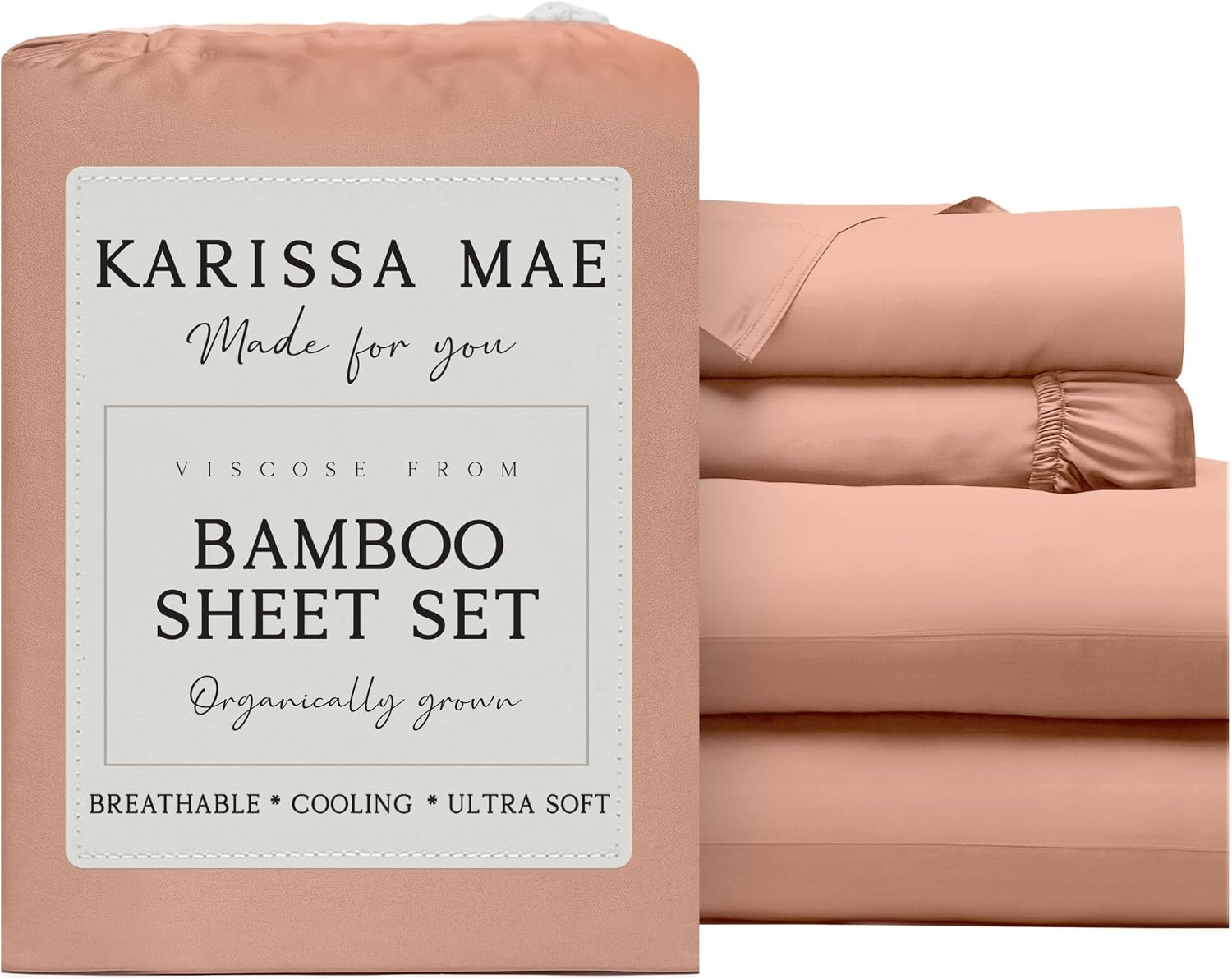 KARISSA MAE Pure Viscose from Bamboo King Size Sheet Set | 100% FSC Certified | Luxuriously Soft | Cooling | 18" Deep Pocket w/Corner…
