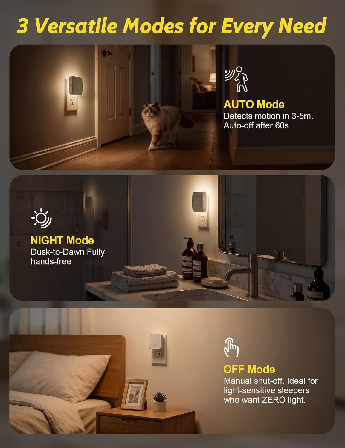 Sujeet Backlit Motion Sensor Night Light 4 Pack, Plug-in LED Nightlight Dusk to Dawn Sensor 1-80LM Adjustable Brightness Night Light for…