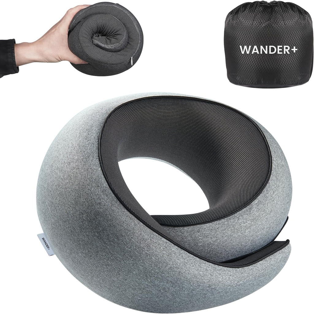 WANDER PLUS® Travel Neck Pillow, Pure Memory Foam Neck Pillow for Airplanes, Comfortable Breathable Cover, 360 Degree Support Ergonomic…