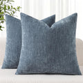 decorUhome Chenille Haze Blue Throw Pillow Covers 16x16 Inch Set of 2, Decorative Soft Couch Pillow Covers Solid Dyed Accent Velvet Farmhou…