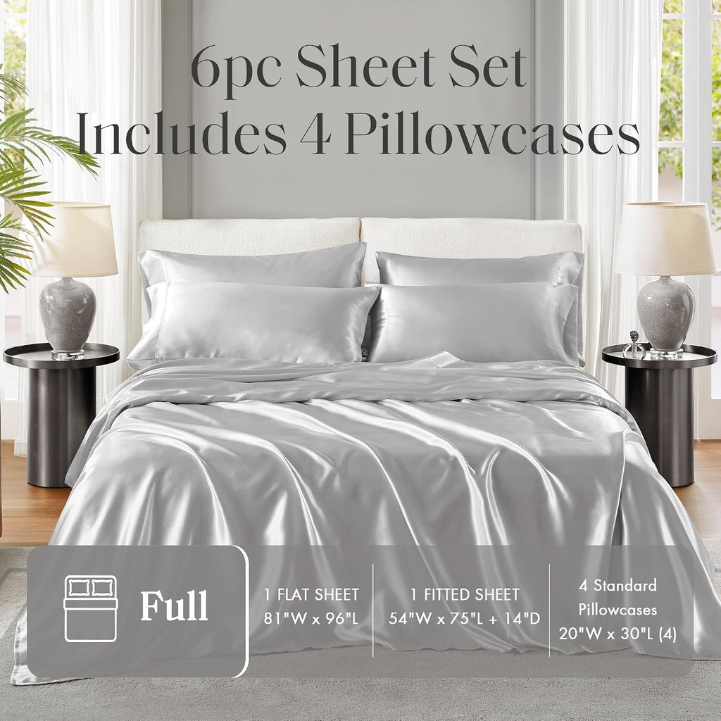 Madisonpark Madison Park Essentials Satin Sheet Set Luxury and Silky with Natural Sheen, Elastic 14" Pocket fits up to 16" Mattress, All Ar…