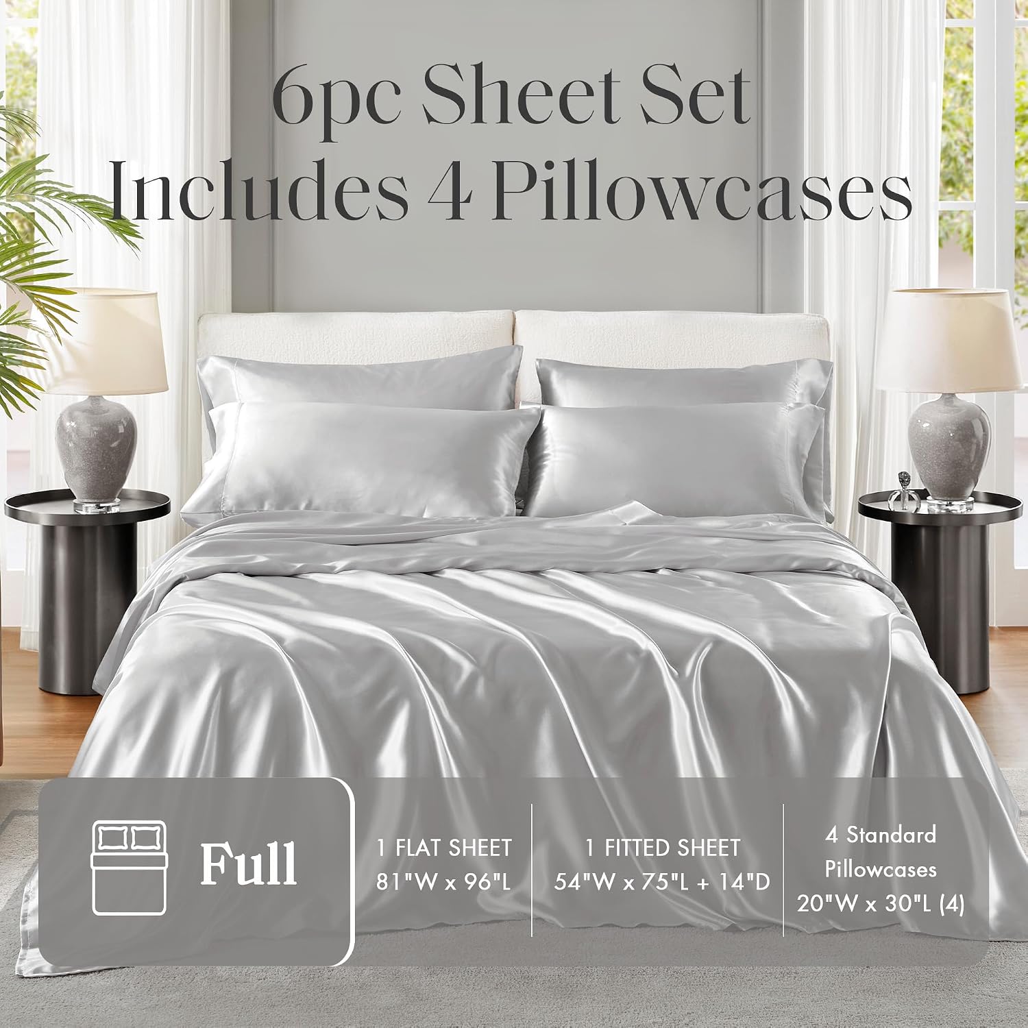 Madisonpark Madison Park Essentials Satin Sheet Set Luxury and Silky with Natural Sheen, Elastic 14" Pocket fits up to 16" Mattress, All Ar…