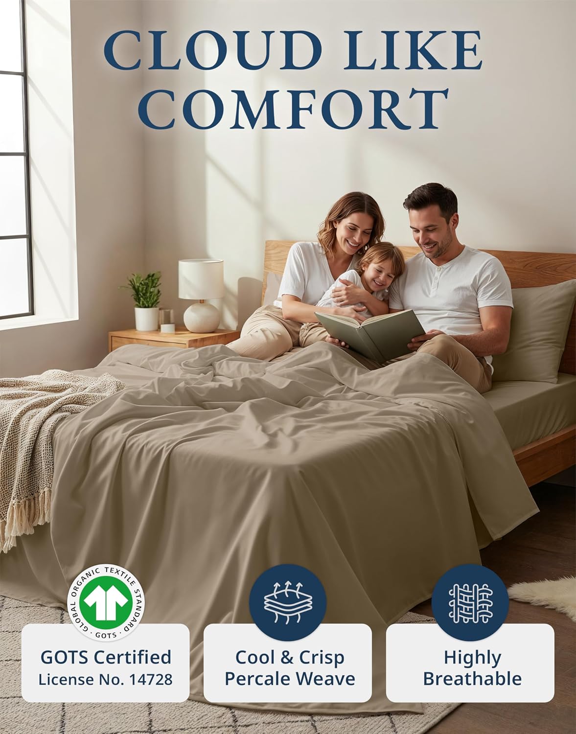 LaneLinen LANE LINEN 100% Organic Cotton Sheets Set Pure Long- Staple Percale Weave - Bedding for Bed Fits Mattress Upto 15" Deep Pocket (Q…