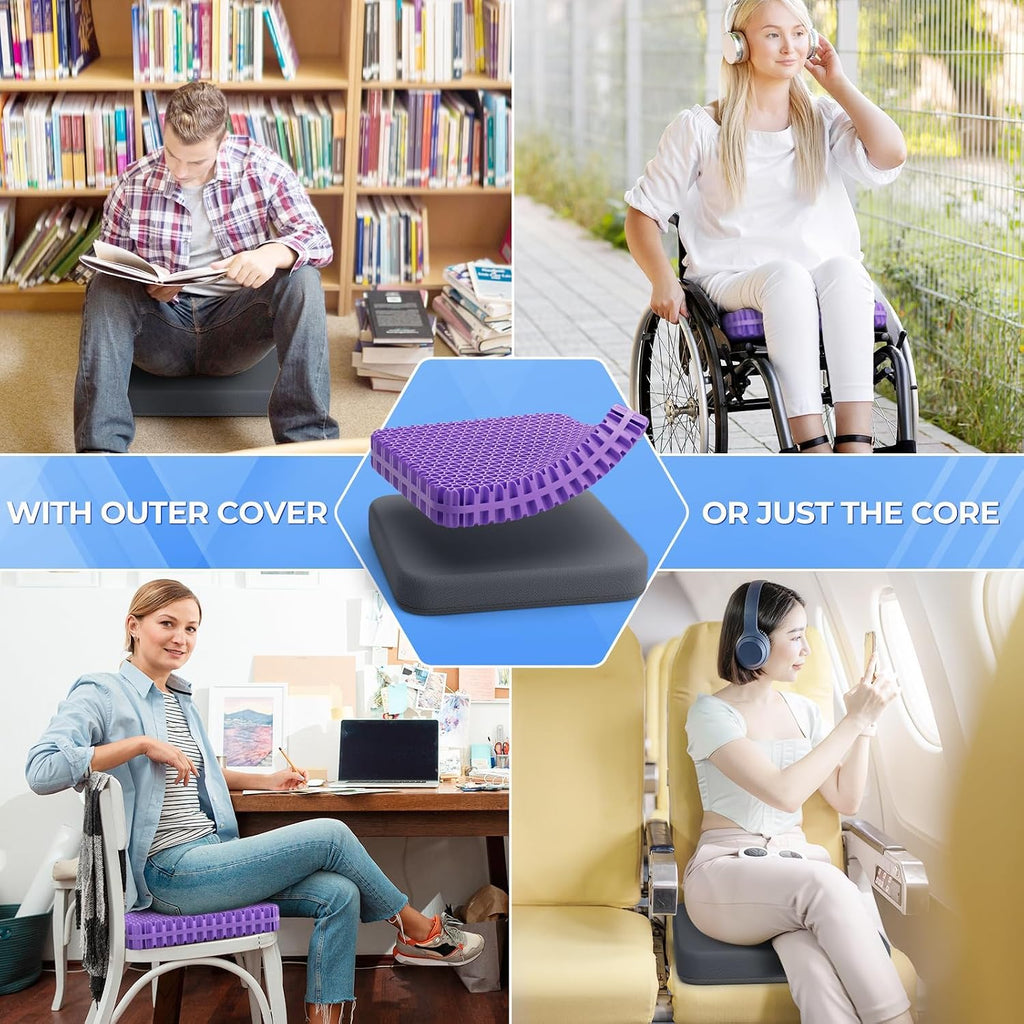 TushGuard Gel Seat Cushion for Long Sitting, Enlarged & Thickened Patent Design, Breathable Cooling for Office Chair, Soft Car Seat…