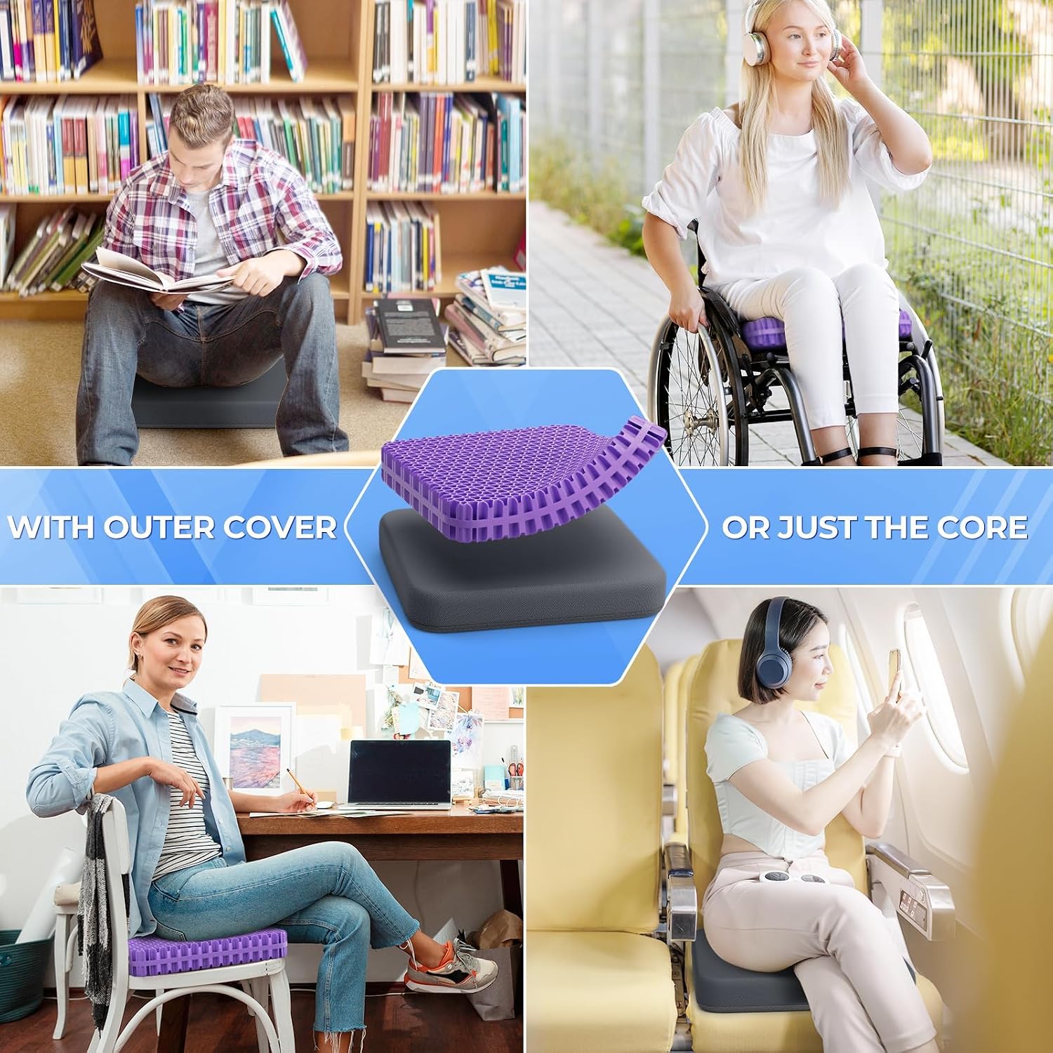 TushGuard Gel Seat Cushion for Long Sitting, Enlarged & Thickened Patent Design, Breathable Cooling for Office Chair, Soft Car Seat…