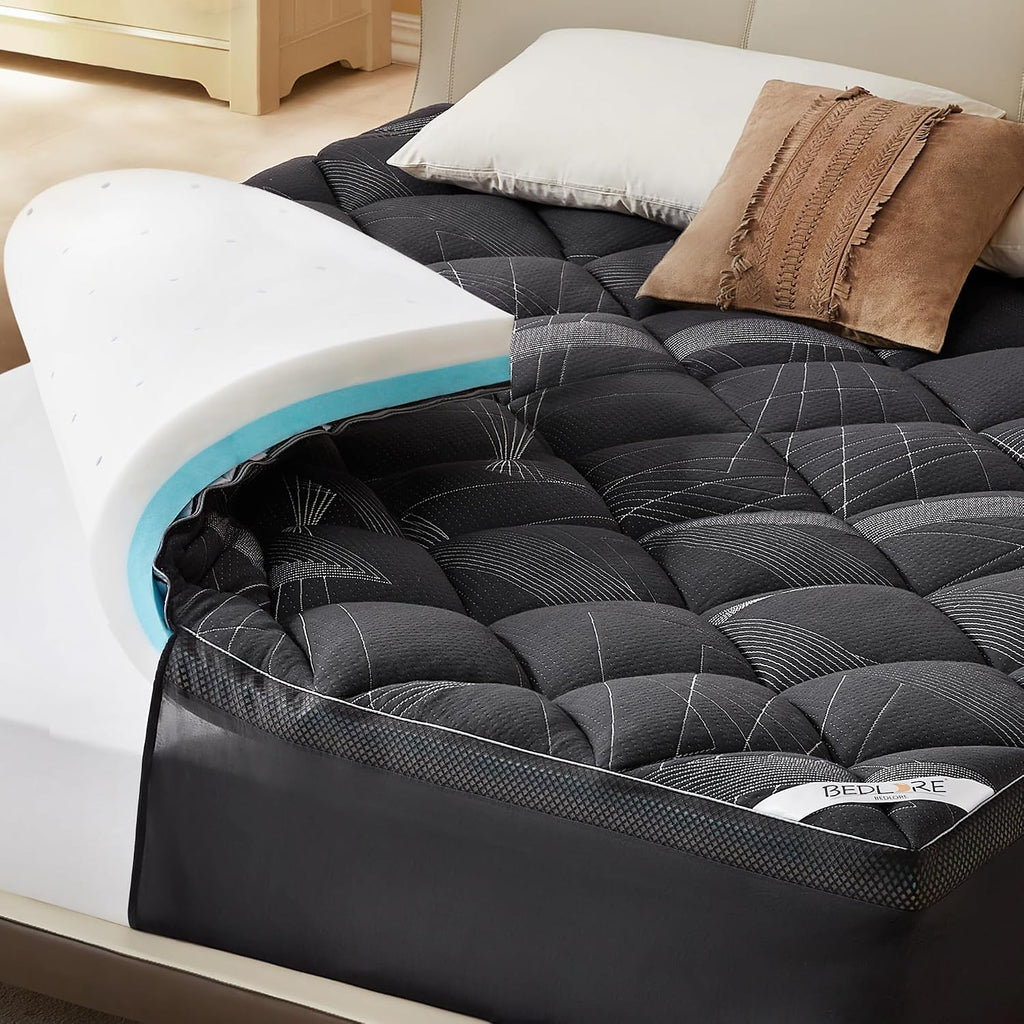 Bedlore 4-Inch King Mattress Topper for Back Pain - Dual Layer Medium Support (2" Gel Memory Foam + 2" Cooling Fluffy Pillow Top Pad)…