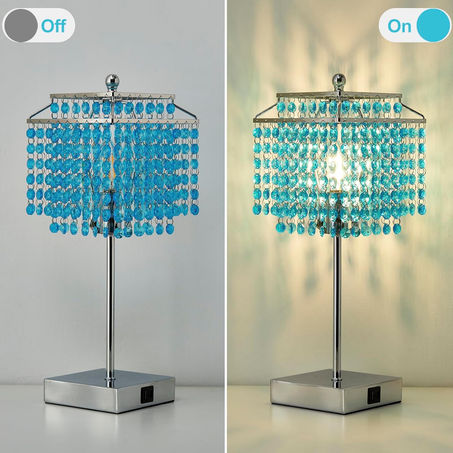 Luvkczc Crystal Table Lamp with Touch Control, Bedside Crystal Table Lamp with USB C+A Ports, Dimmable Lamp for Girls Bedroom, Living…