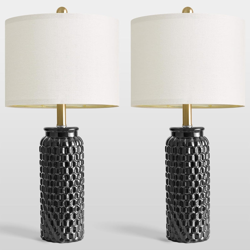USumkky 24" Modern Ceramic Black Bedside Lamp Set of 2 Table Lamp for Bedroom Decor Farmhouse Table Lamp for Living Room Office Dorm