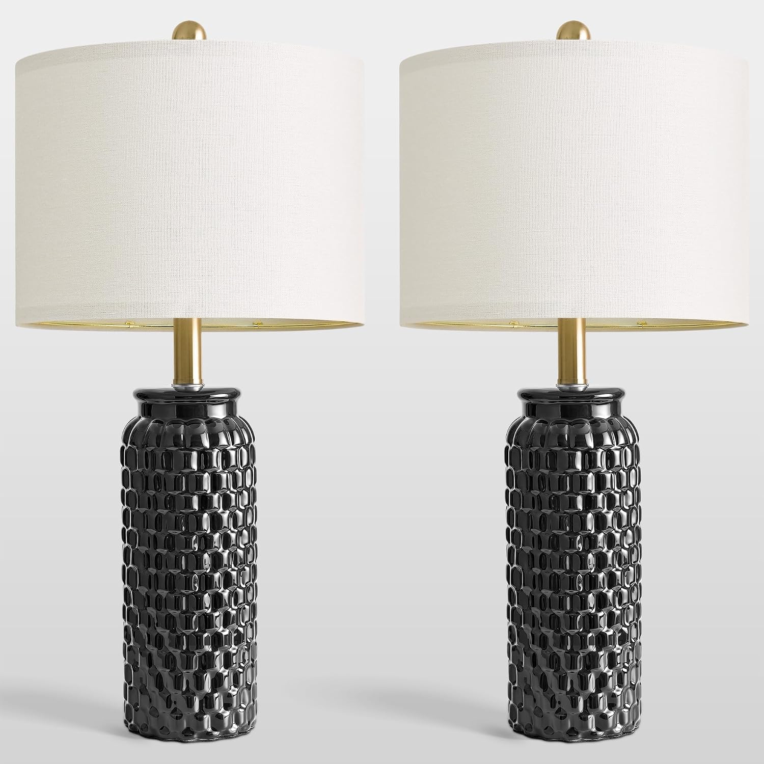 USumkky 24" Modern Ceramic Black Bedside Lamp Set of 2 Table Lamp for Bedroom Decor Farmhouse Table Lamp for Living Room Office Dorm