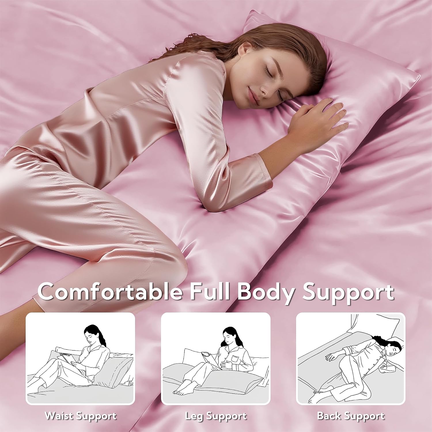 MR&HM Satin Body Pillow Cover, Soft and Breathable Body Pillow Case with Envelope Closure, Cooling and Silky Long Pillowcase for Hair and…