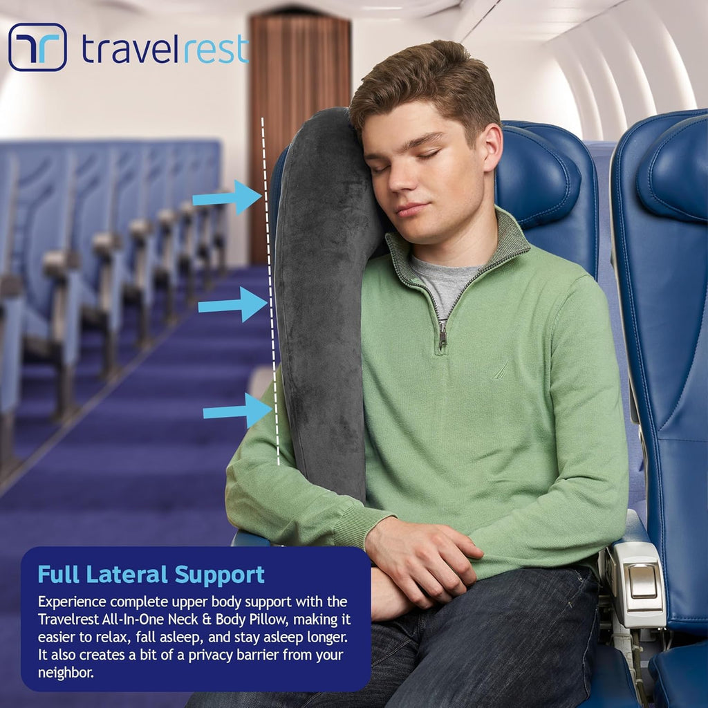 TRAVELREST All-in-One Travel Neck Support & Body Pillow - Airplane Pillow for Long Flight Comfort, Travel Essentials, Sleeping…