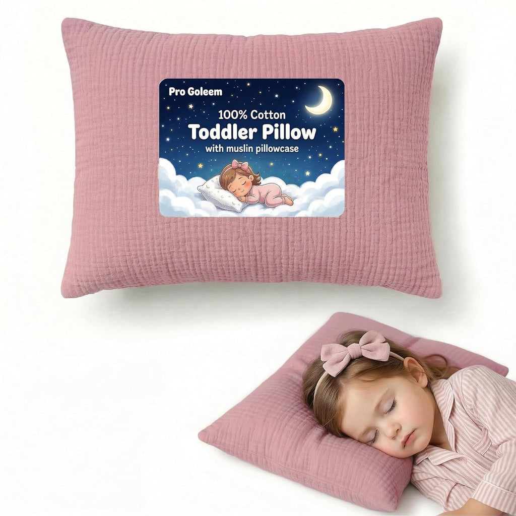 ProGoleem Pro Goleem Toddler Pillow with 100% Muslin Cotton Pillowcase – 13x18 Ultra Soft, Breathable & Machine Washable Kids Pillow for Sl…