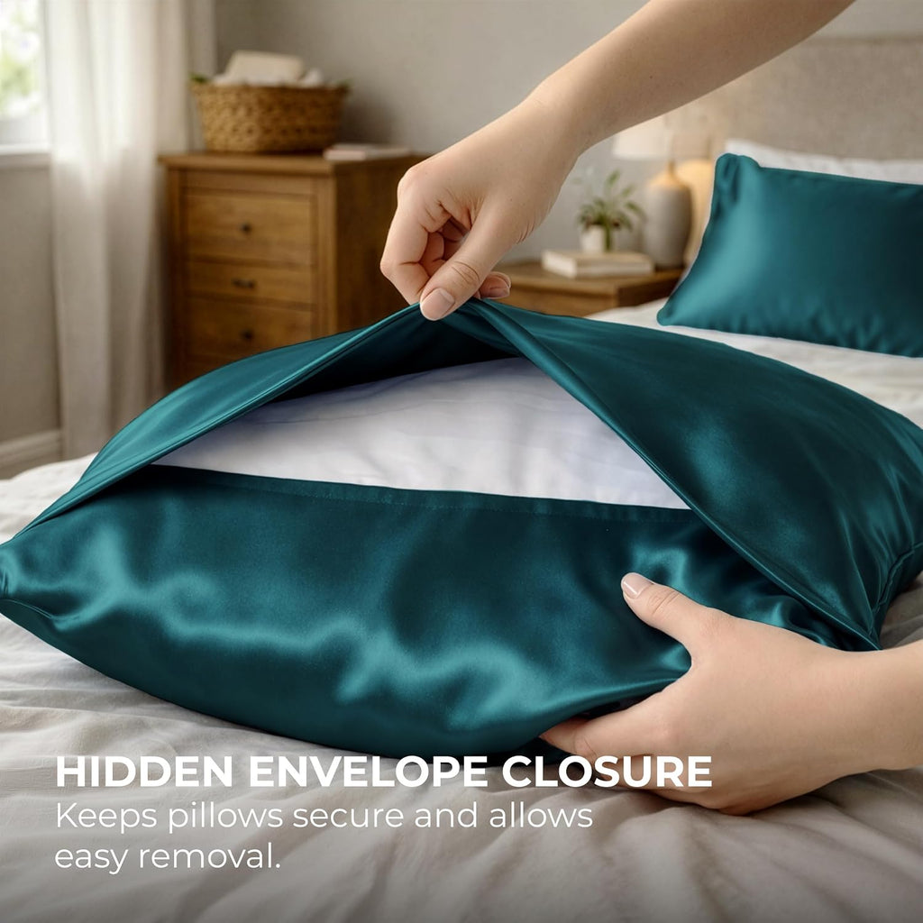 PureBedding Pure Bedding Satin Pillowcase 2 Pack - Queen Size (20"x30", Teal) - Silky Pillow Cases for Hair and Skin - Satin Pillow Covers…