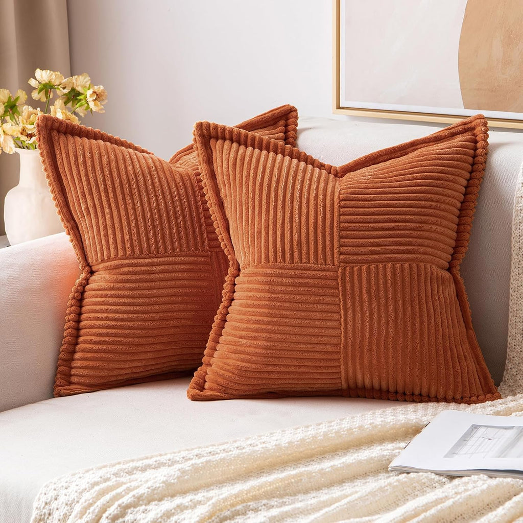 MIULEE Rust Decorative Throw Pillow Covers for Couch Bed Livingroom 18x18 Inch Set of 2 Boho Accent Throw Pllows Broadside Striped…