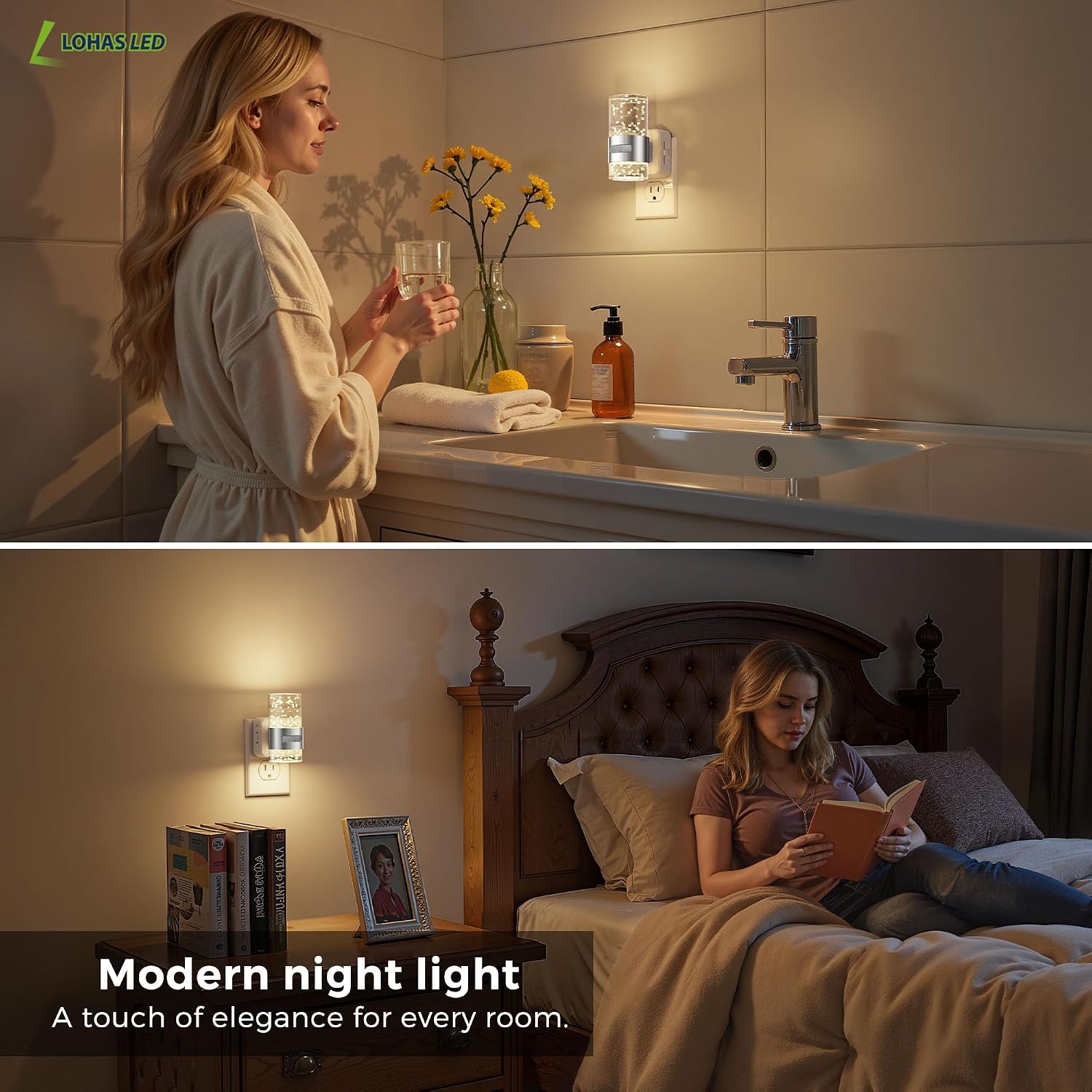 L LOHAS LED Motion Sensor Night Light, Dimmable Night Lights Plug into Wall, 3000K Night-Lights with 0-100 LM Adjustable, Acrylic Bubble…