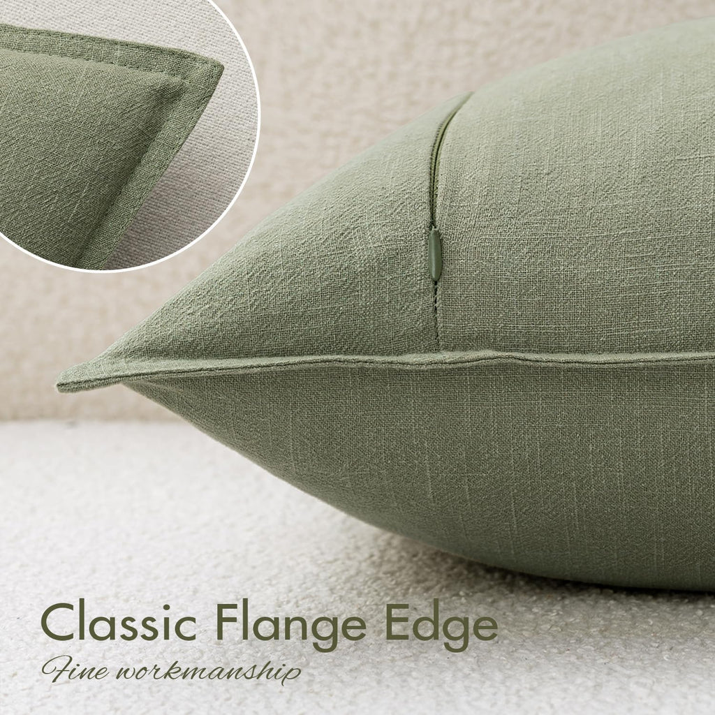 EMEMA Spring Decorative Linen Throw Pillow Covers 18x18 Inch Grass Green Boho Farmhouse Neutral Couch Throw Pillows for Bed Pack of 2…