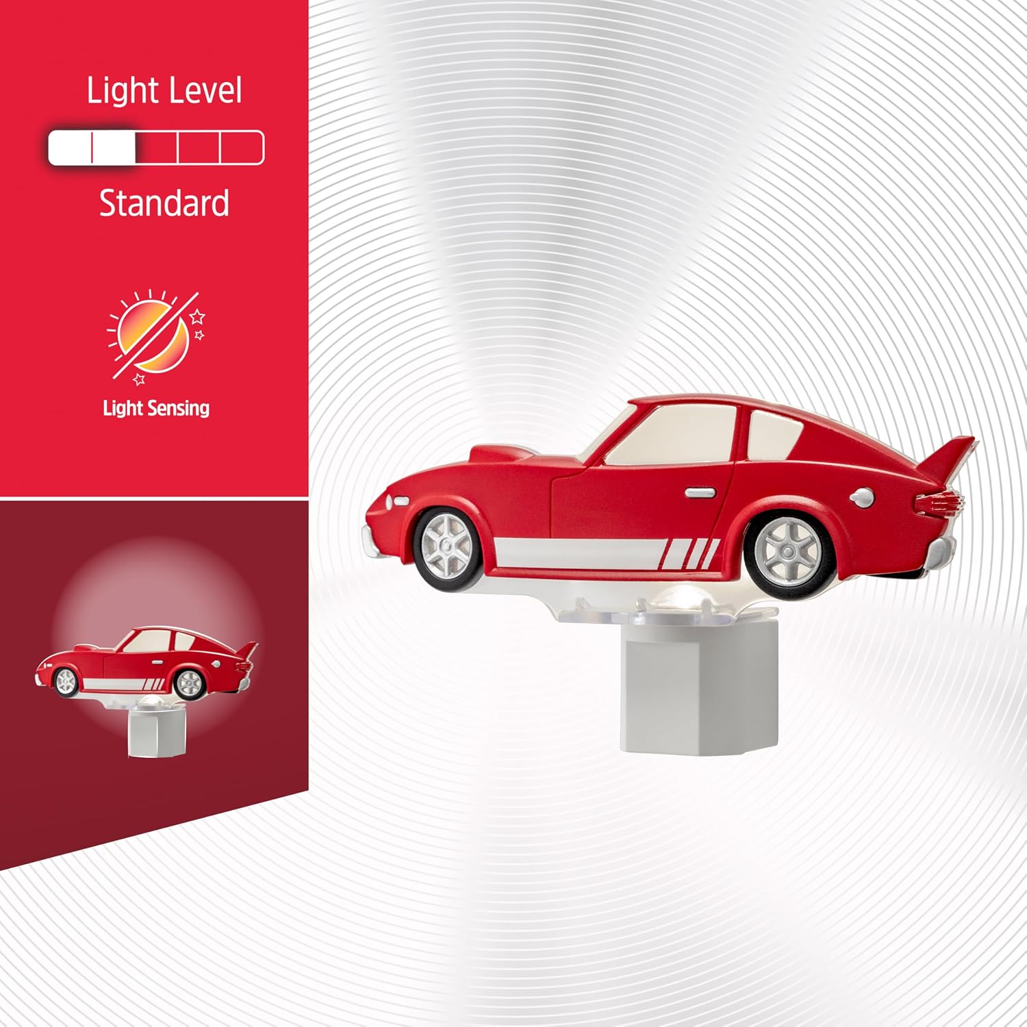 Energizer Race Car Night Light, Light Sensing, LED, Soft White, 3000K, Red, Nightlight for Bedroom, Bathroom, Nursery, Hallway, Kitchen…