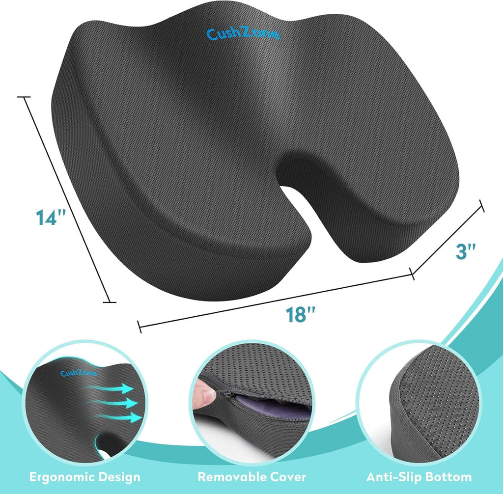 CushZone Office Chair Seat Cushion, Cooling Gel Enhanced Memory Foam Cushion for Long Sitting - Back, Sciatica, Coccyx, Tailbone Pillow - f…