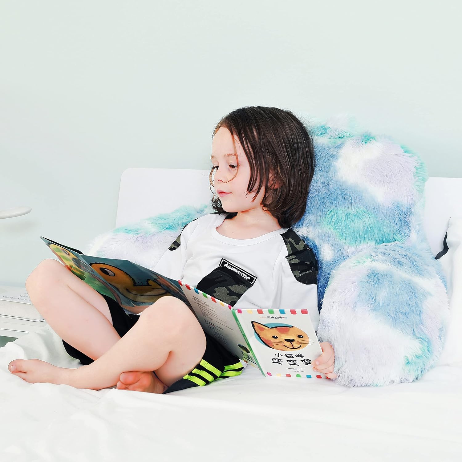 Hobed Life Cozy Fur Backrest Pillow with Arms, 30x17x17 Inch, Filling, Great Back Support Reading Pillow for Kids, Teens & Students, Well M…