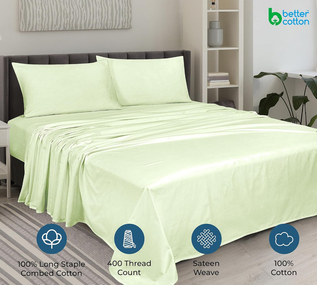 Royalelinens ROYALE LINENS 400 Thread Count 100% American Grown Cotton 4 Piece Sateen Full Sheet Set - 1 Fitted Sheet, 1 Flat Sheet, 2 Pill…