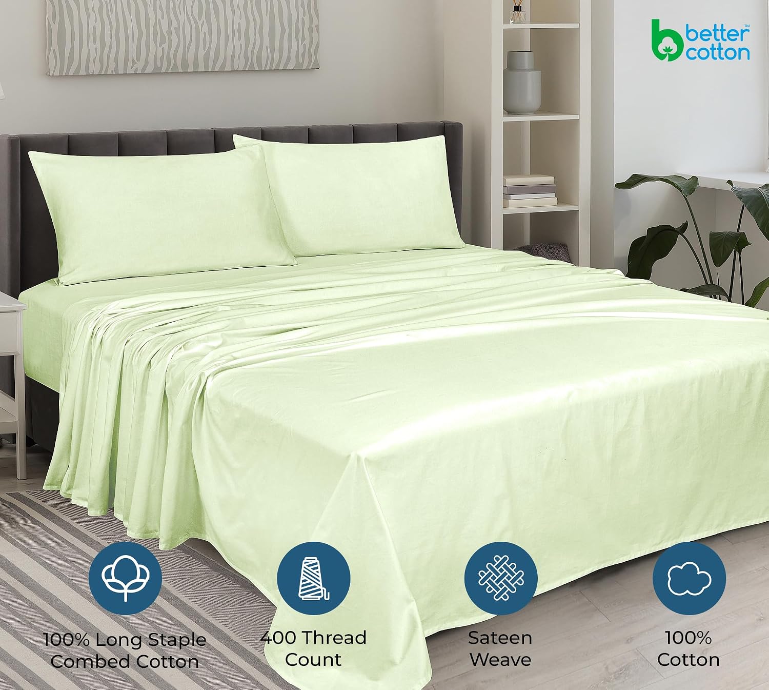 Royalelinens ROYALE LINENS 400 Thread Count 100% American Grown Cotton 4 Piece Sateen Full Sheet Set - 1 Fitted Sheet, 1 Flat Sheet, 2 Pill…