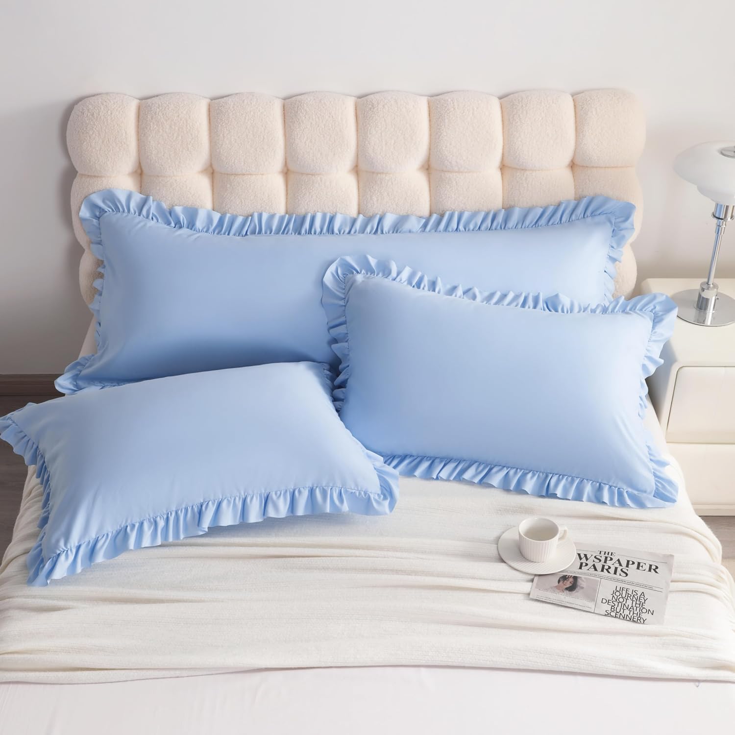 Aerlomi Ruffled Pillowcases, Queen Pillow Shams 20x30 Set of 2, Brushed Microfiber with Envelope Closure, Soft Wrinkle-Resistant, Sk…