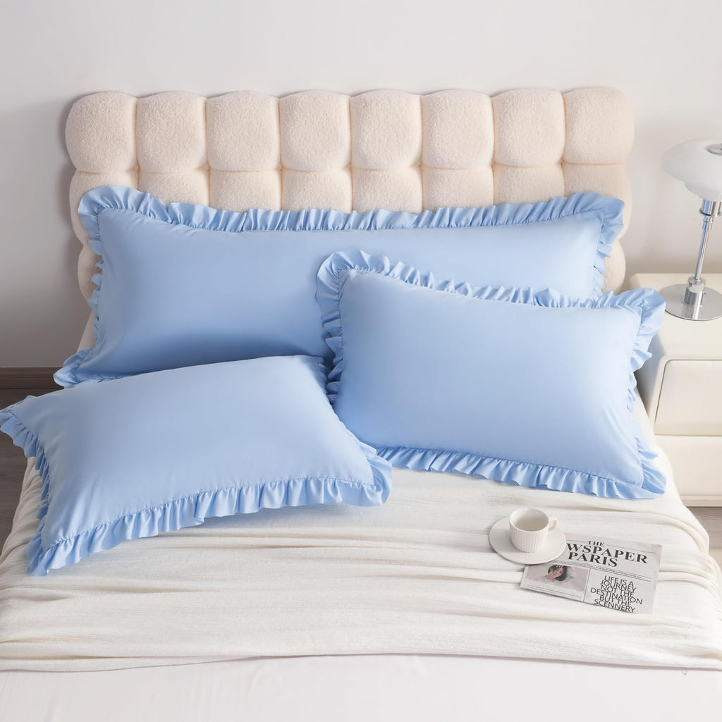 Aerlomi Ruffled Pillowcases, King Pillow Shams 20x36 Set of 2, Brushed Microfiber with Envelope Closure, Soft Wrinkle-Resistant, Sky…