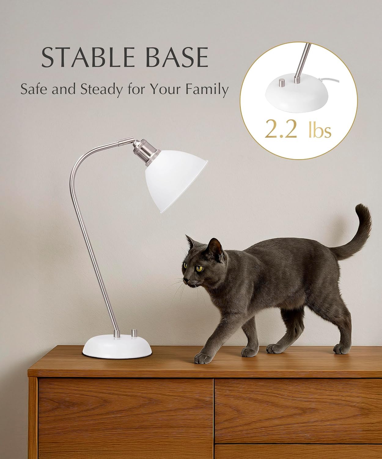 Harvestland Halo Silver White Adjustable Desk Lamp – Pharmacy Style Table Lamp, Metal Reading Lamp with Solid Base, Industrial Desk Lamps f…