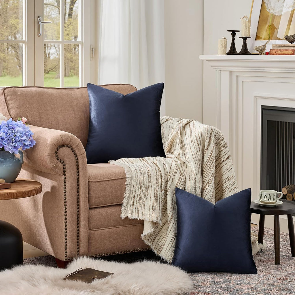 GIGIZAZAFocusingonhomedecoration GIGIZAZA Navy Blue Velvet Pillow Covers 24x24, Square Solid Throw Pillow Covers Decorative Modern Pillows B…