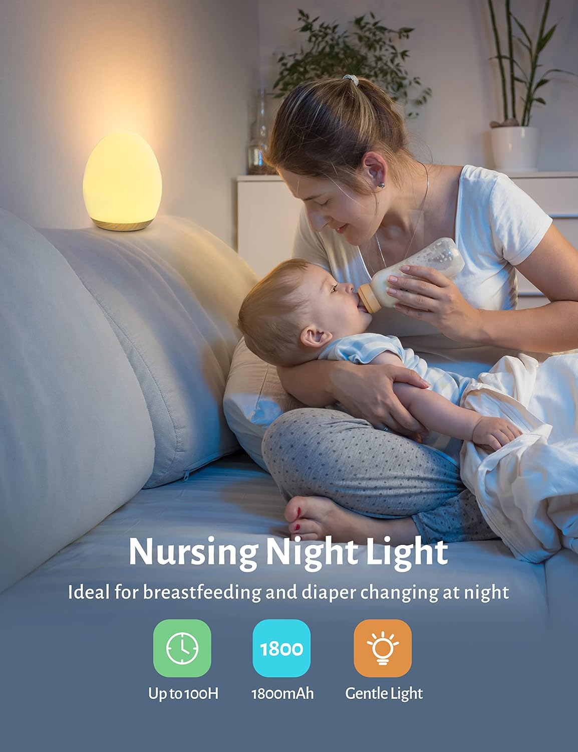Night Light for Kids, Baby Egg Light with 7 Colors Changing Mode & Stepless Dimming, Nursery Night Lamp BPA Free, Rechargeable Egg Night…