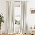 Guken Cream 100% Blackout Cream Linen Curtains 52 Inch Wide by 114 Inch 2 Panels Set for Living Room Bedroom Back Tab Thermal Insulated Bla…