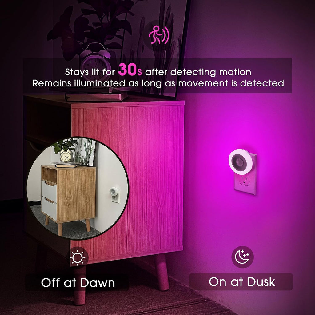 Briignite Motion Sensor Night Light Purple, [2 Pack] Night Lights Plug into Wall, Auto On/Off Motion Activation Nightlight, Energy-Saving…