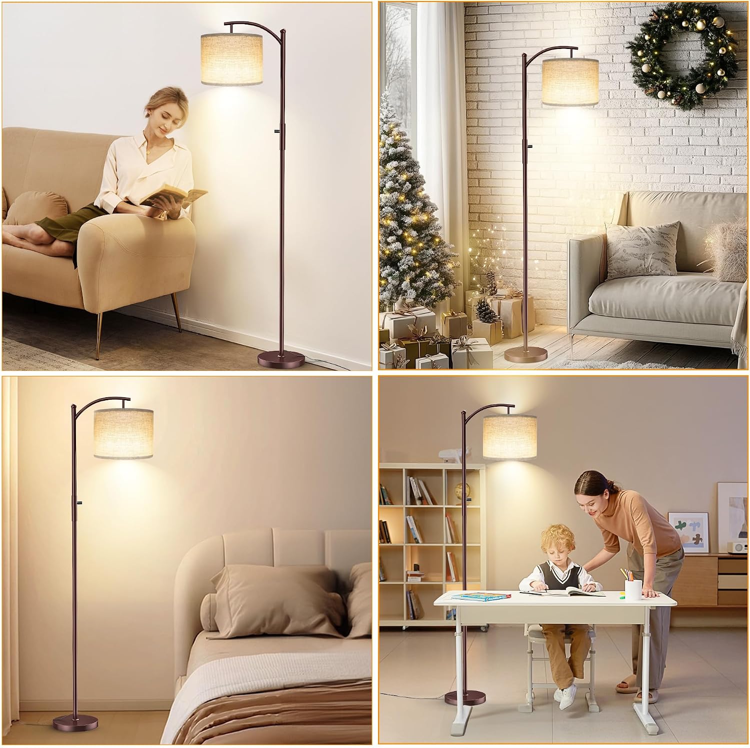 ROTTOGOON Dimmable Floor Lamp, Arc Floor Lamps for Living Room, Stepless Dimming Modern Standing Lamp with Linen Shade, Tall Lamp for…