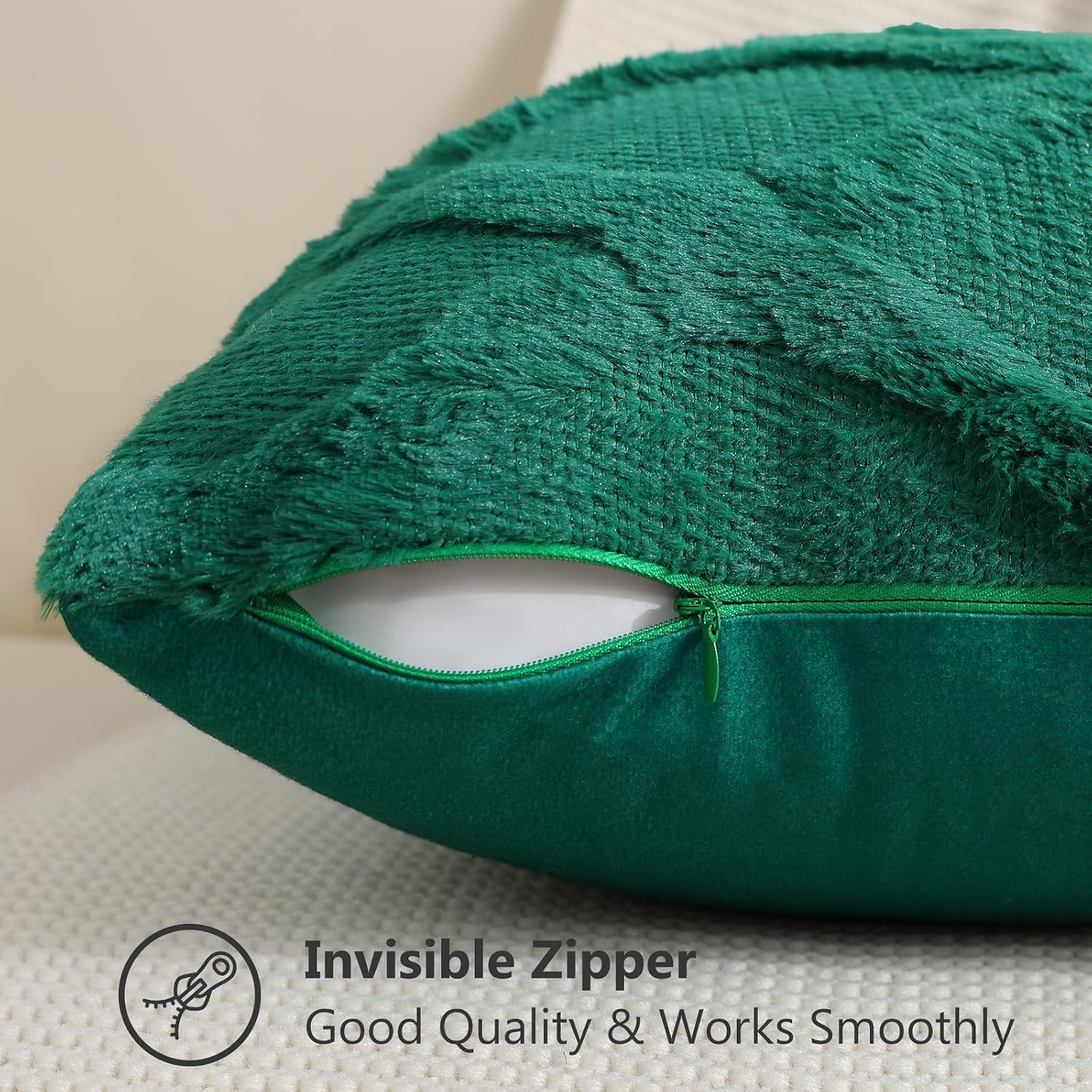 decorUhome Summer Throw Pillow Covers 18x18 Inch Set of 2, Soft Plush Faux Fur Wool Green Accent Couch Pillow Covers for Modern Farmhouse B…
