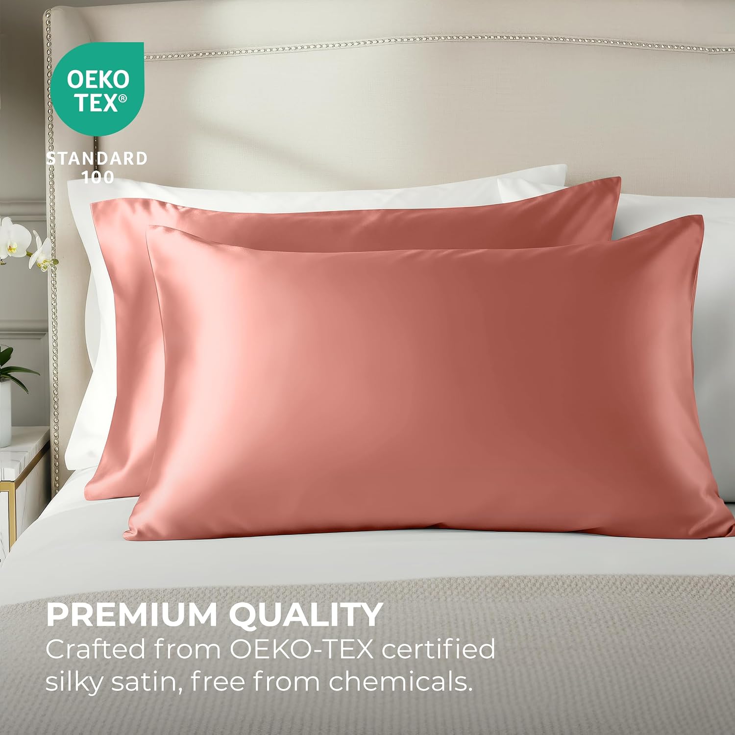 Satin Pillowcase 2 Pack - Queen Size (20"x30", Blush Pink) - Silky Pillow Cases for Hair and Skin - Satin Pillow Covers with Envelope…