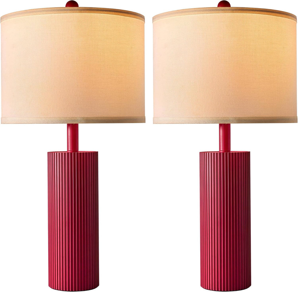 24.5" Red Touch Lamps Set of 2, Modern Living Room Table Lamps with USB C+A Ports, 2 Bulbs Included, Table Light Fixture for Nightstand…