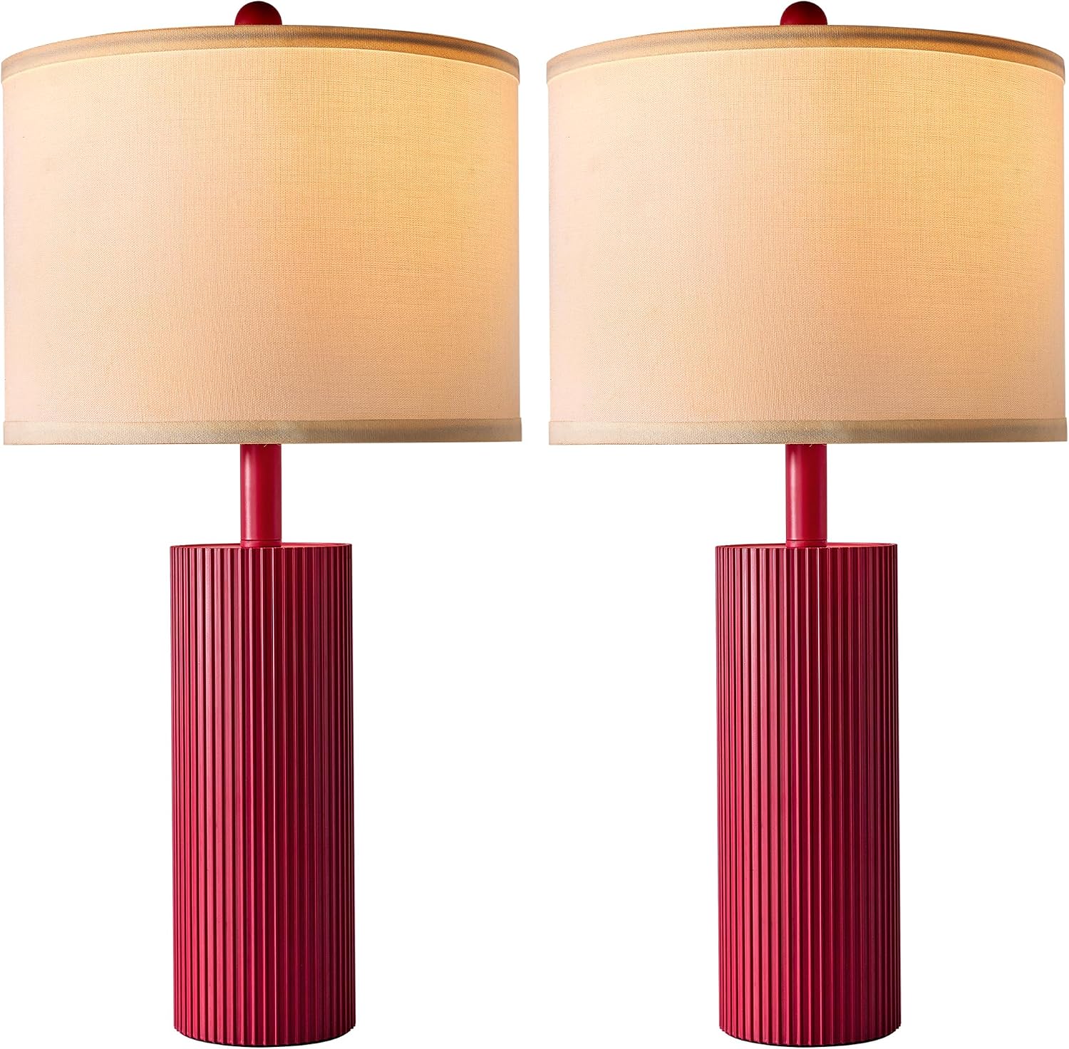 24.5" Red Touch Lamps Set of 2, Modern Living Room Table Lamps with USB C+A Ports, 2 Bulbs Included, Table Light Fixture for Nightstand…