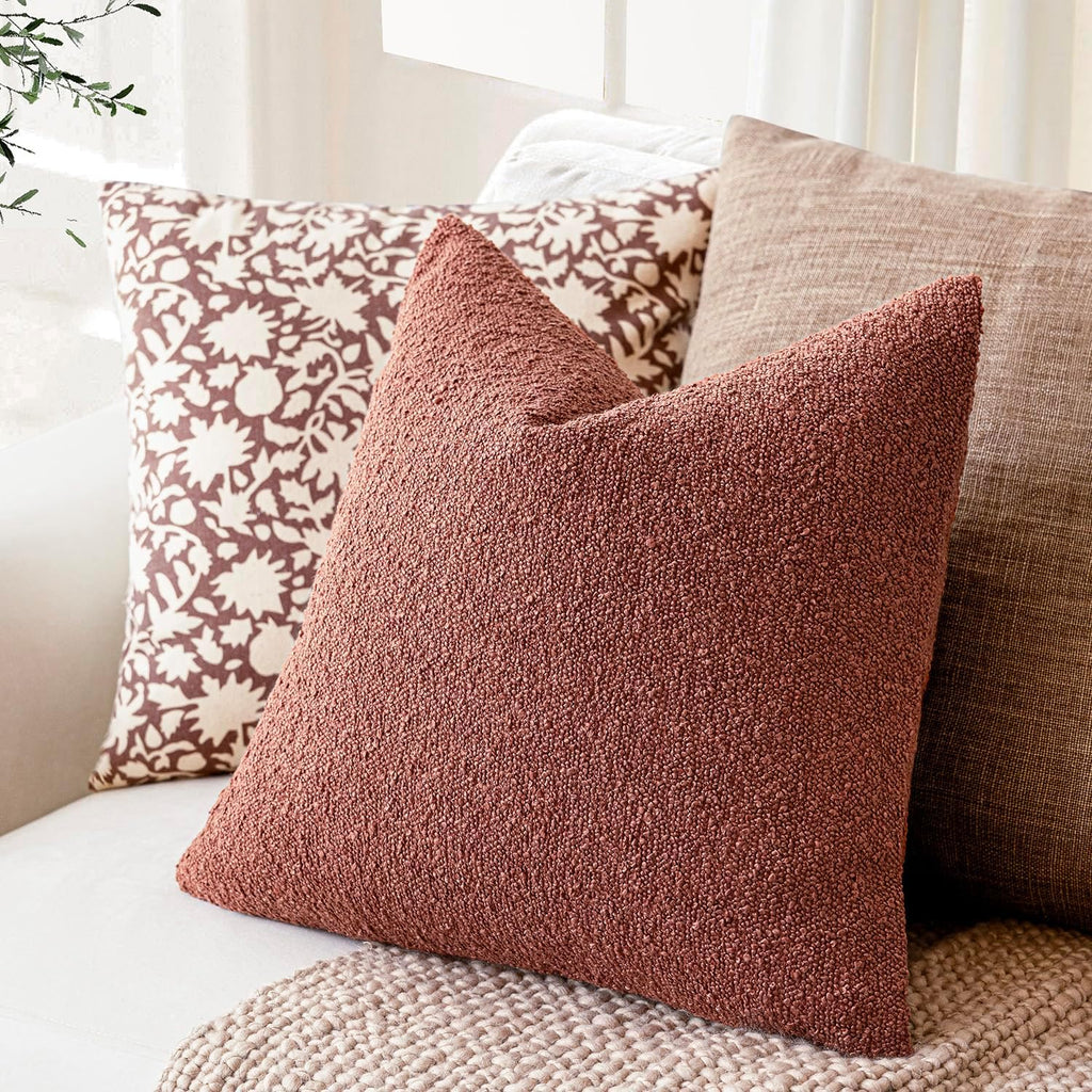 Foindtower Decorative Textured Boucle Throw Pillow Covers Accent Solid Pillow Cases Neutral Soft Cozy Couch Cushion Case for Chair Sofa…