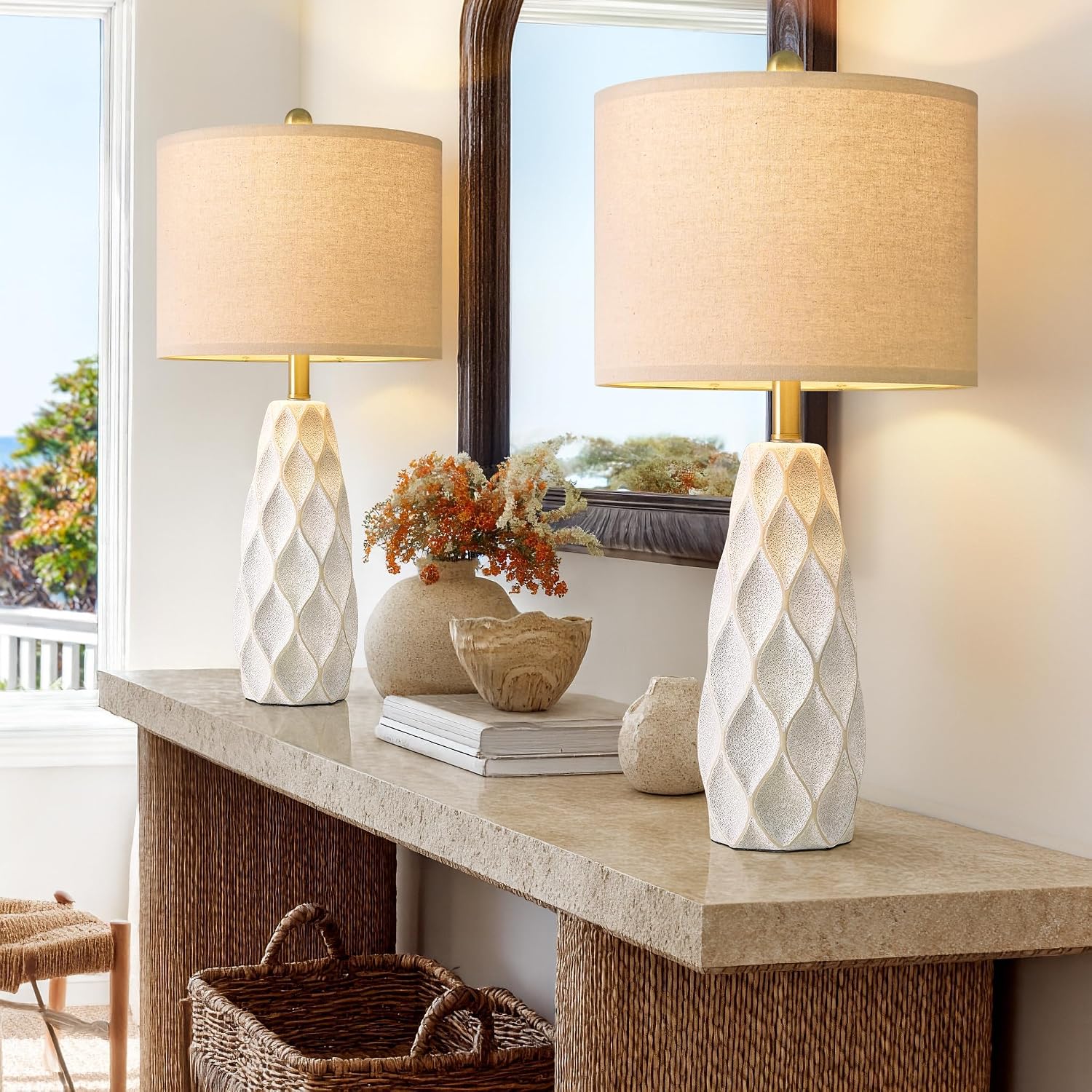 27.5" Ceramic Table Lamps for Living Room Bedroom Lamps Set of 2 Modern Boho Bedside Lamps Night Stands Farmhouse Vintage Large…