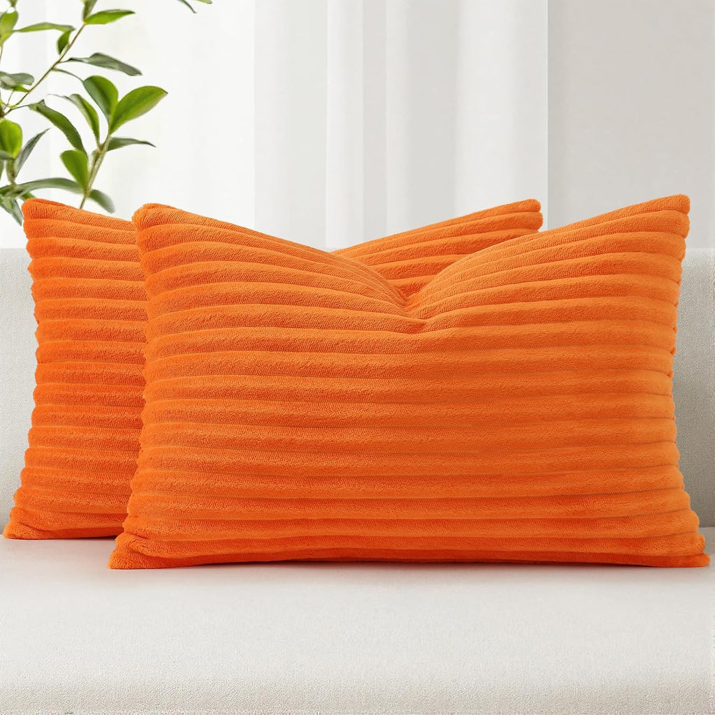 SimmoreHomeDecor Simmore Decorative Throw Pillow Covers 12x20 Set of 2, Soft Natural Plush Flannel Double-Sided Fluffy Lumbar Pillow Covers…